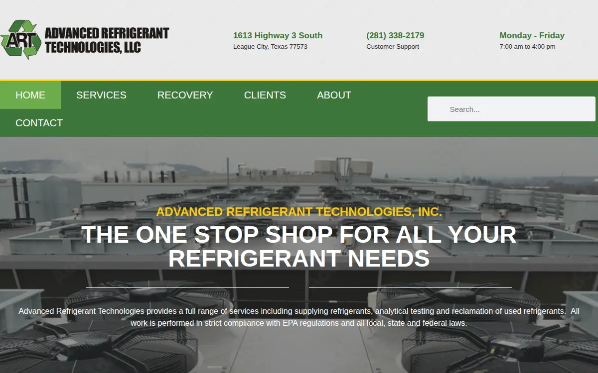 Homepage of Advanced Refrigerant Technologies LLC