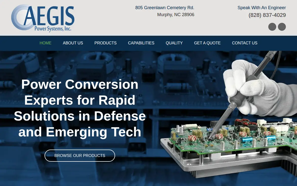 Homepage of Aegis Power Systems INC