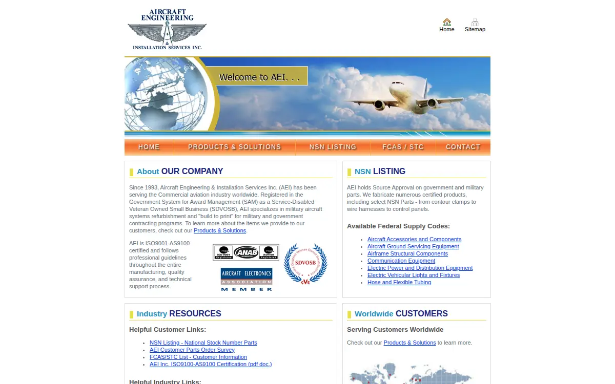Homepage of Aircraft Engineering & Installation Services, INC.