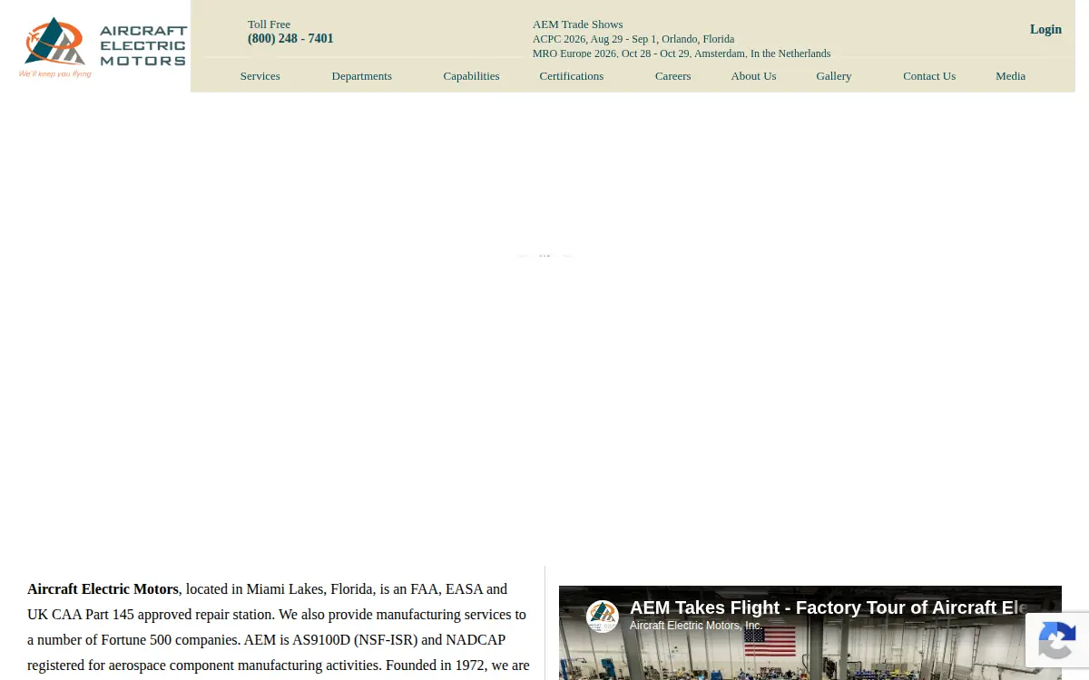 Homepage of Aircraft Electric Motors, INC.