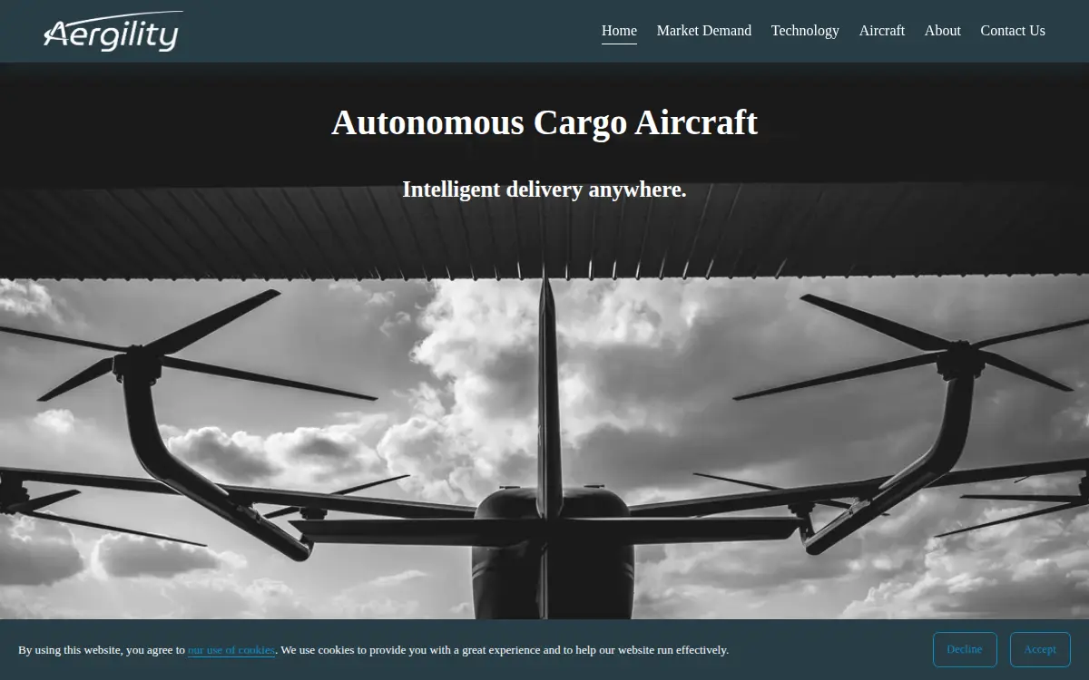 Homepage of Aergility Corporation