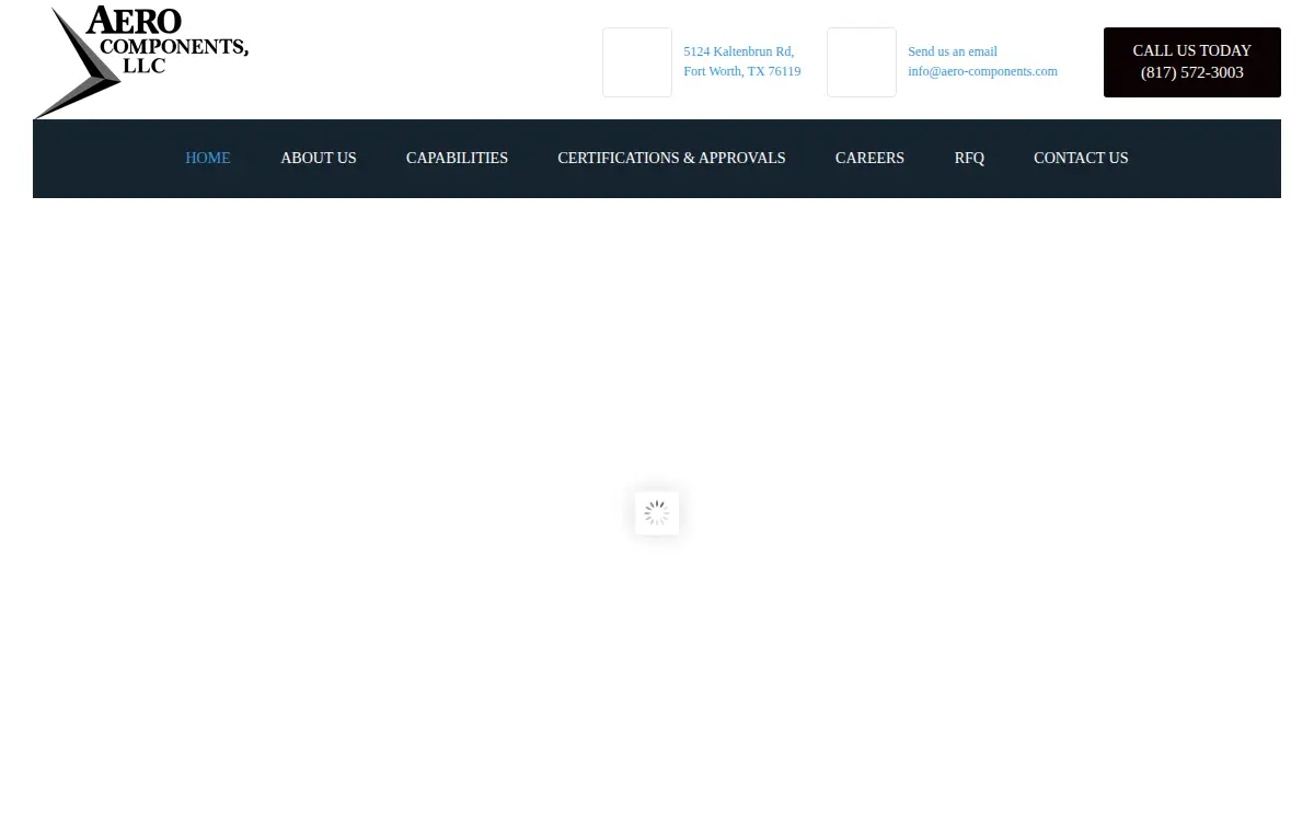 Homepage of Aero Components, LLC