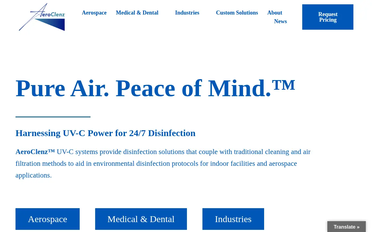 Homepage of Aeroclenz, LLC