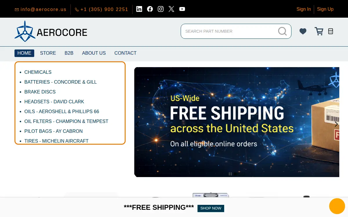 Homepage of Aerocore, LLC