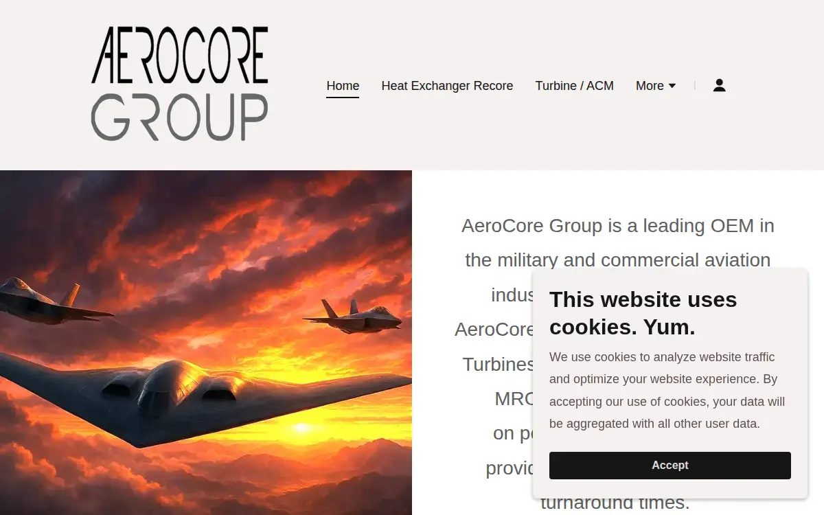 Homepage of Aerocorex LLC