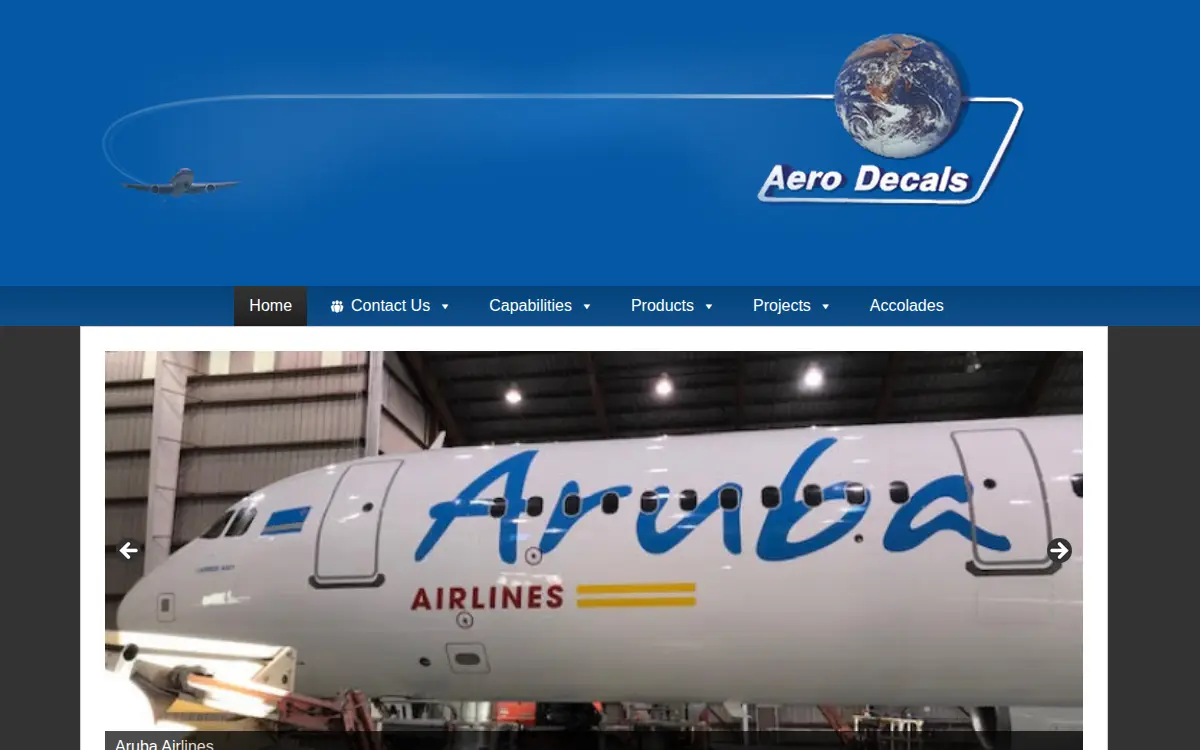 Homepage of Aero Decals, INC.