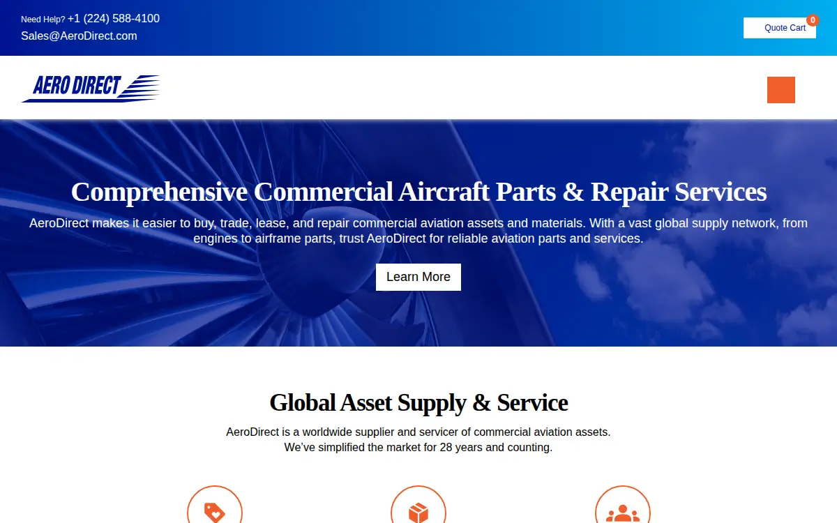 Homepage of Aerodirect INC