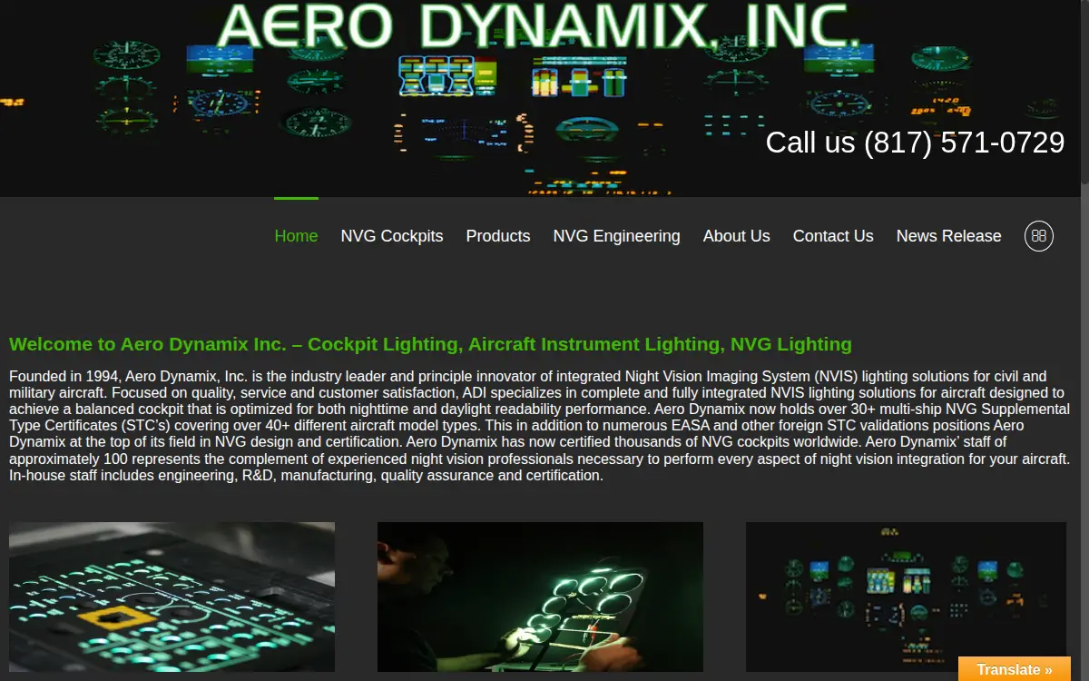 Homepage of Aero Dynamix, INC.