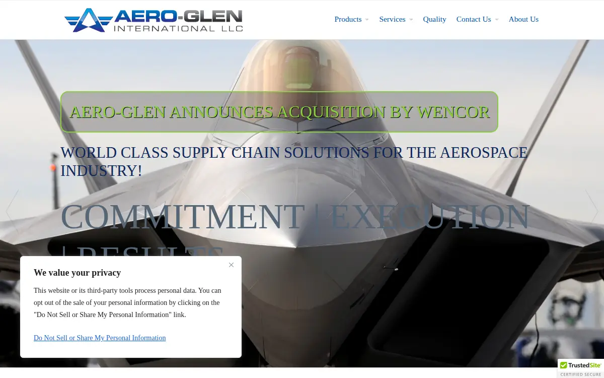Homepage of Aero-glen International LLC