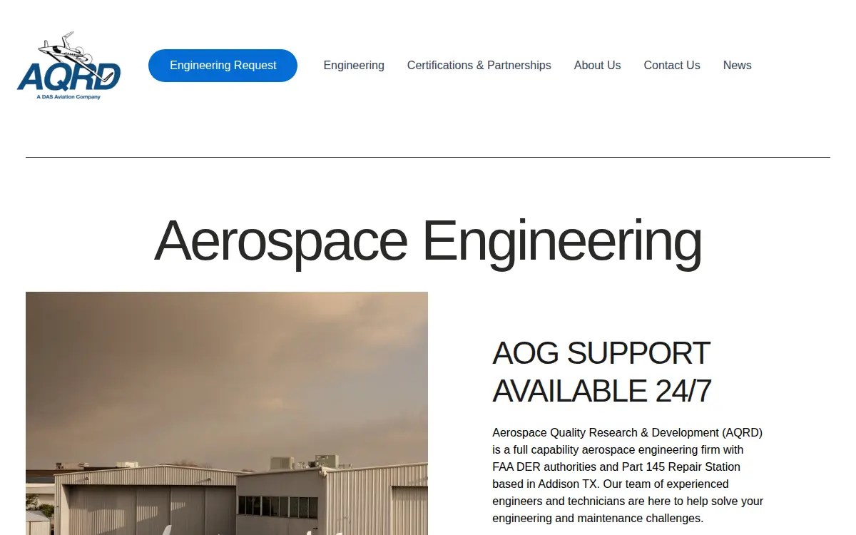 Homepage of Aerospace Quality Research and Development 145, LLC