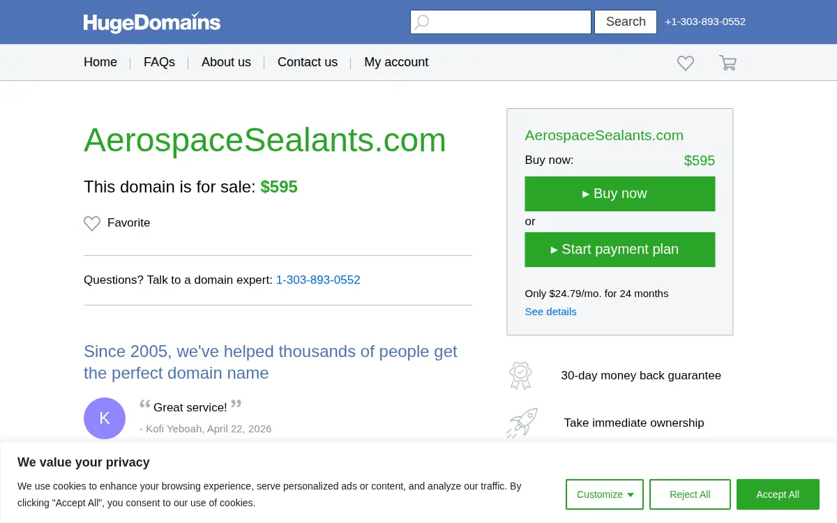 Homepage of Aerospace Sealants, LLC