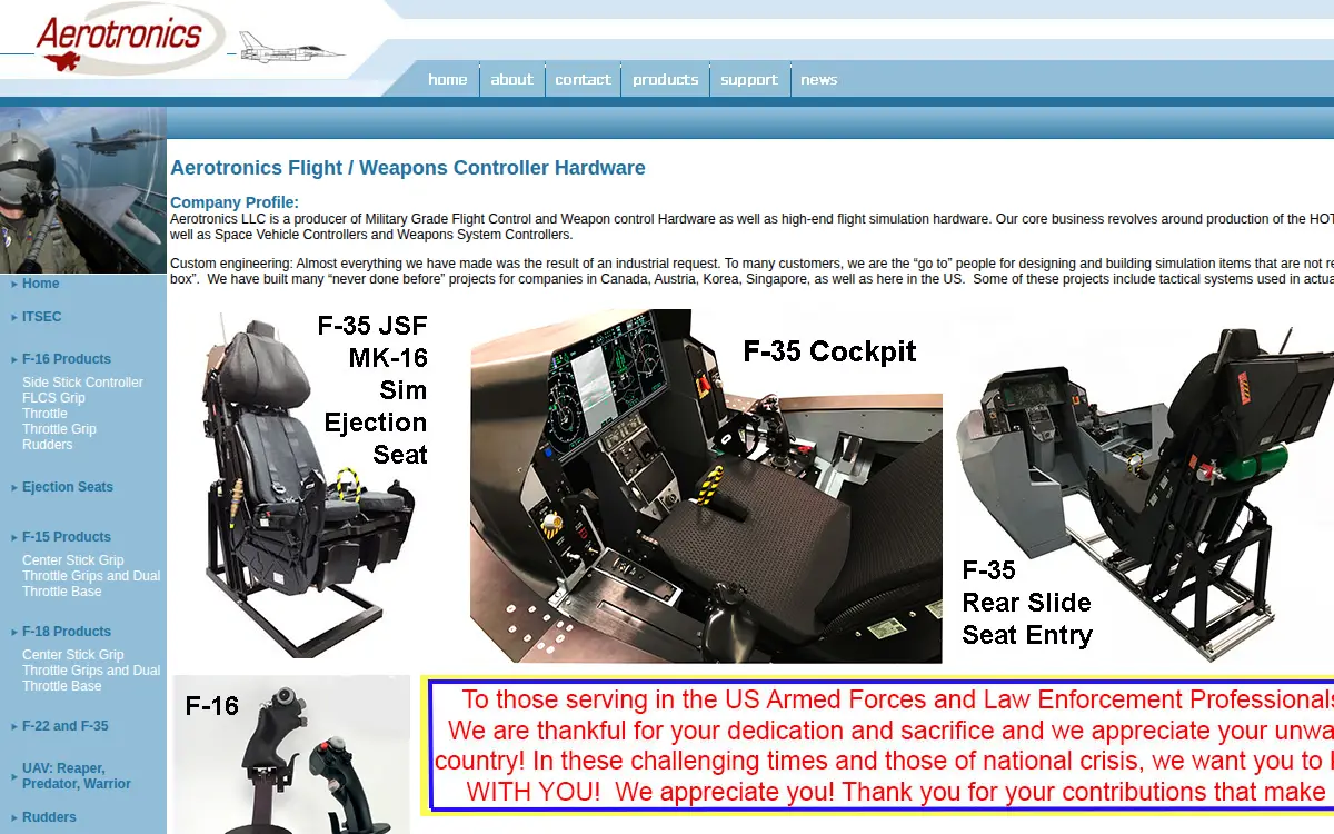 Homepage of Aerotronics LLC