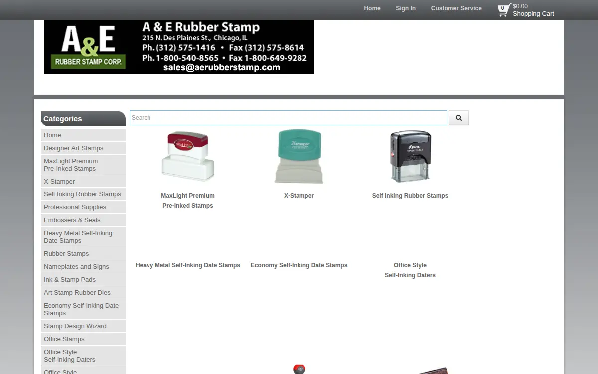 Homepage of A & E Rubber Stamp CORP