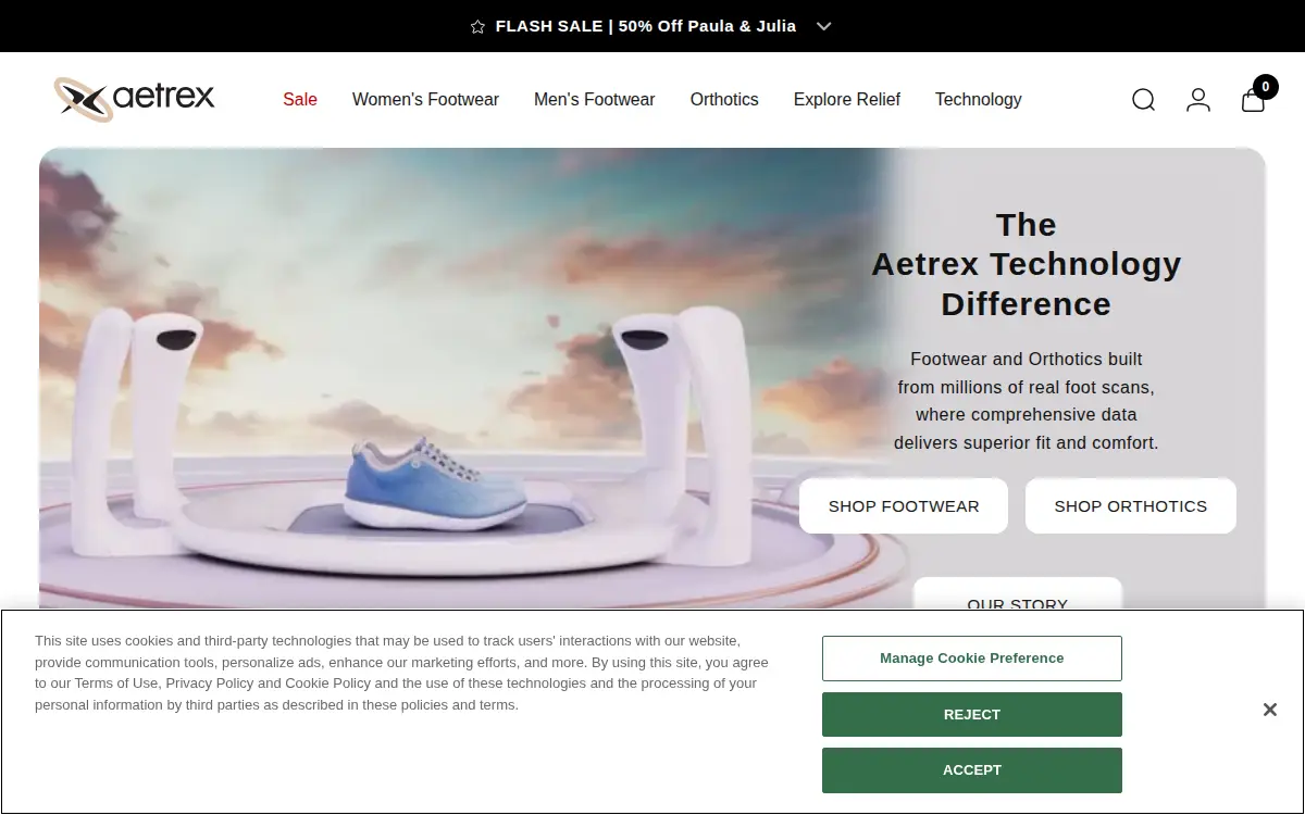 Homepage of Aetrex, INC.