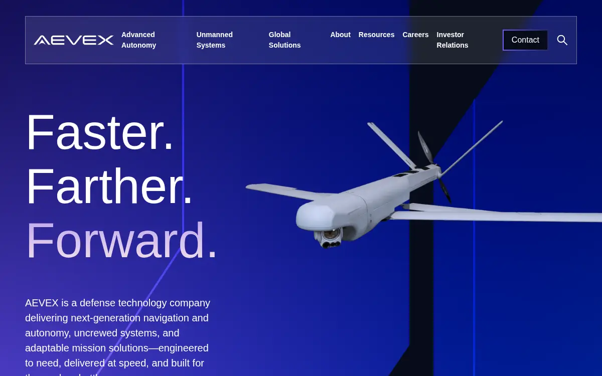 Homepage of Aevex Aerospace, LLC