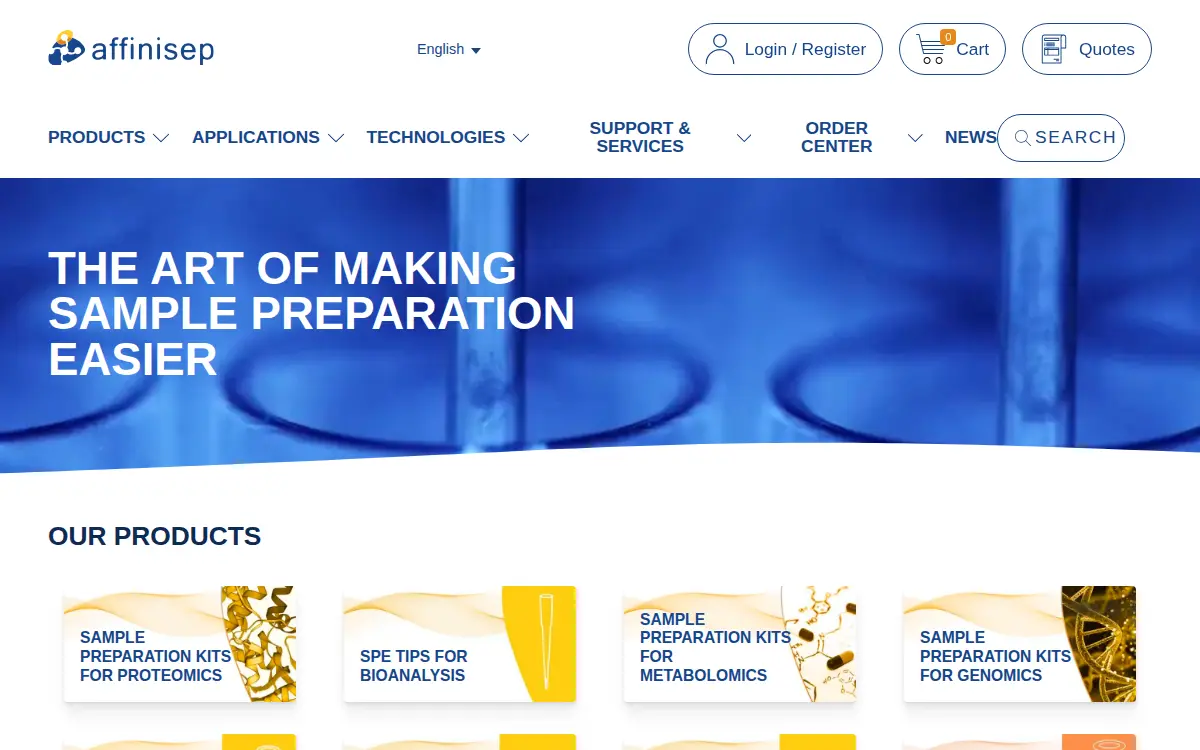 Homepage of Affinisep USA LLC