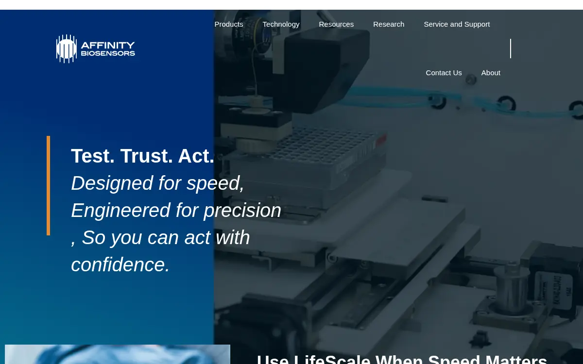 Homepage of Affinity Biosensors, LLC