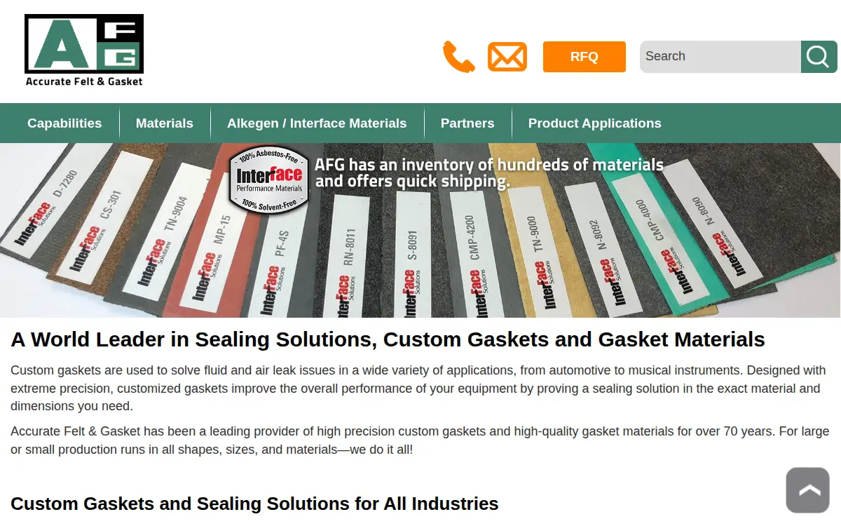 Homepage of Accurate Felt & Gasket Manufacturing CO