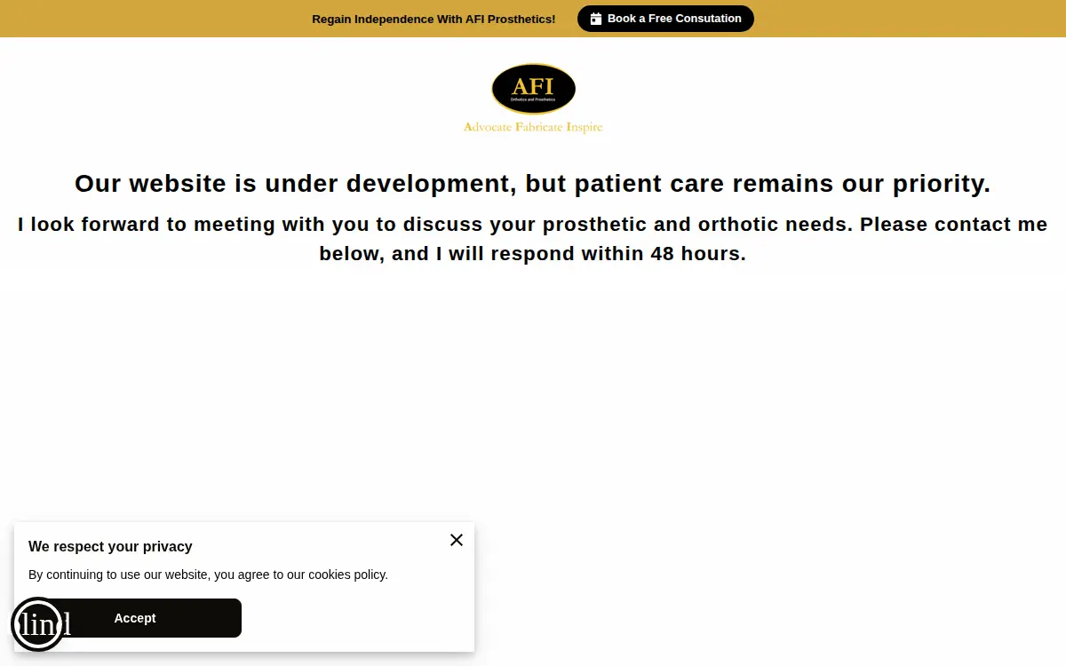 Homepage of Afi Orthotics & Prosthetics, LLC