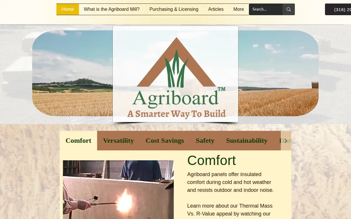 Homepage of Agriboard Green Building Systems, LLC