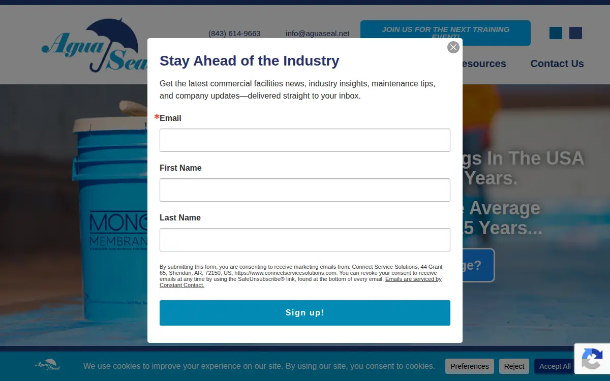 Homepage of Aguaseal Acquisition LLC
