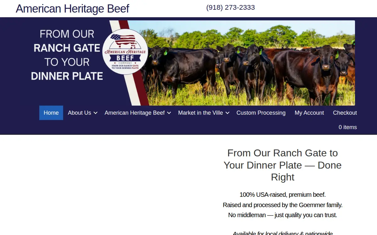 Homepage of American Heritage Beef Company LLC