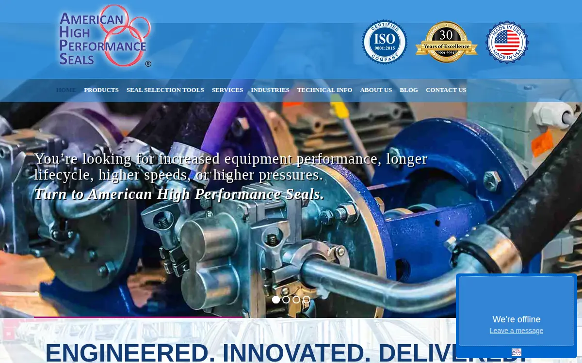 Homepage of American High Performance Seals, INC