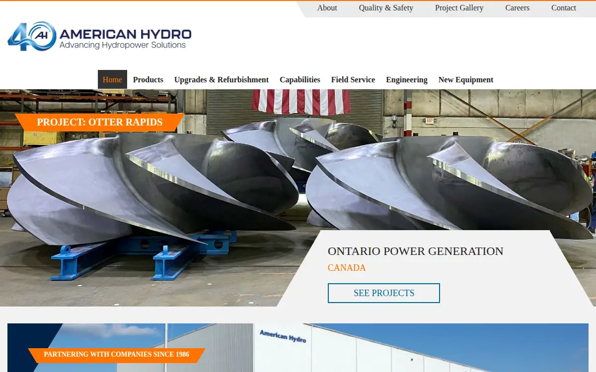 Homepage of American Hydro LLC