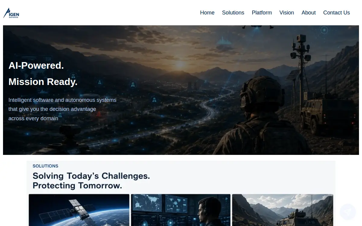 Homepage of Aigen Defense, LLC