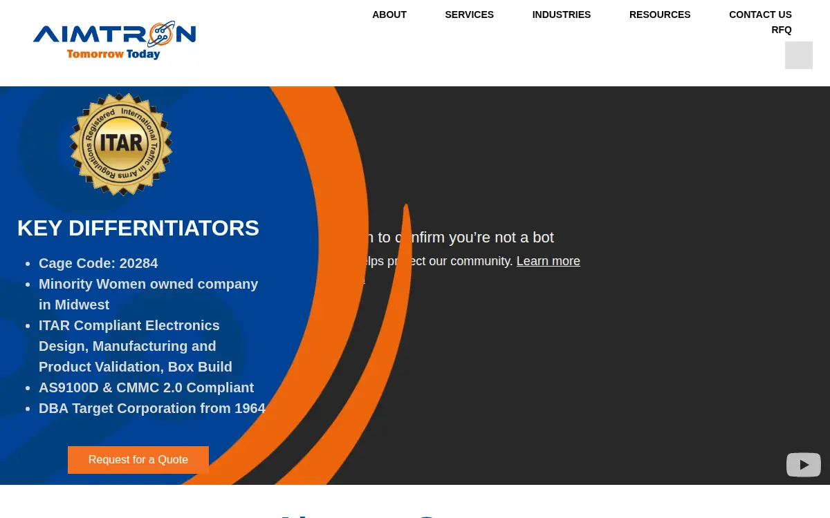 Homepage of Aimtron Systems, LLC