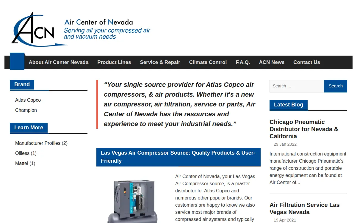 Homepage of Air Center of Nevada INC