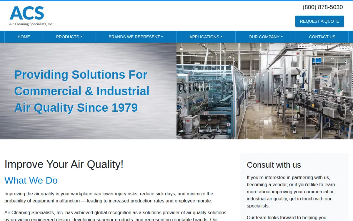 Homepage of Air Cleaning Specialists INC