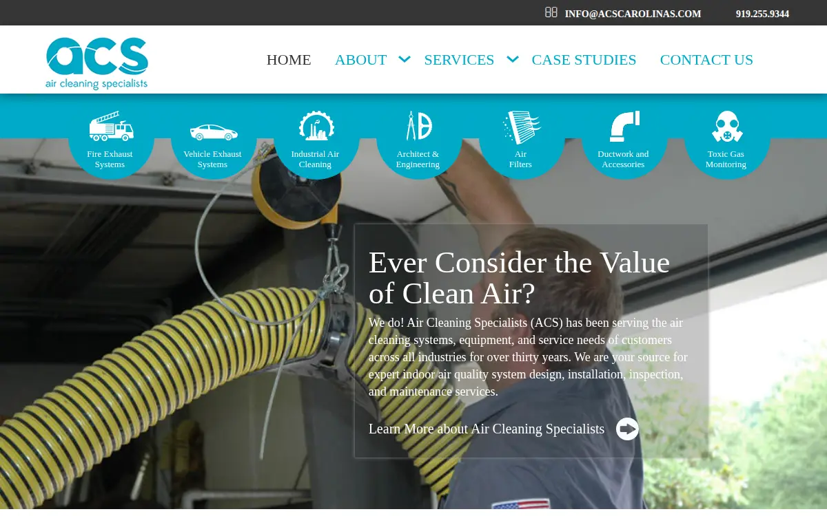 Homepage of Air Cleaning Specialists, INC.