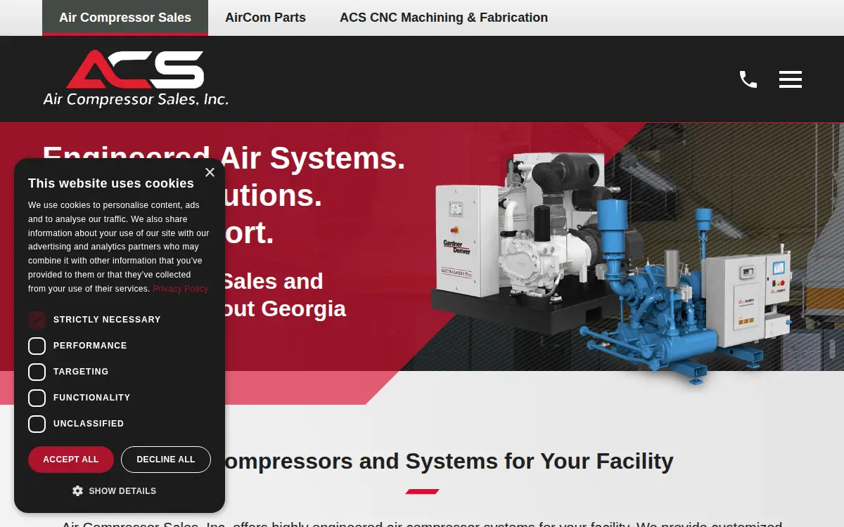 Homepage of Air Compressor Sales, INC.