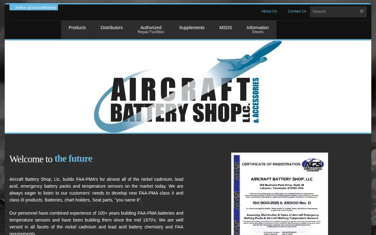 Homepage of Aircraft Battery Shop, LLC