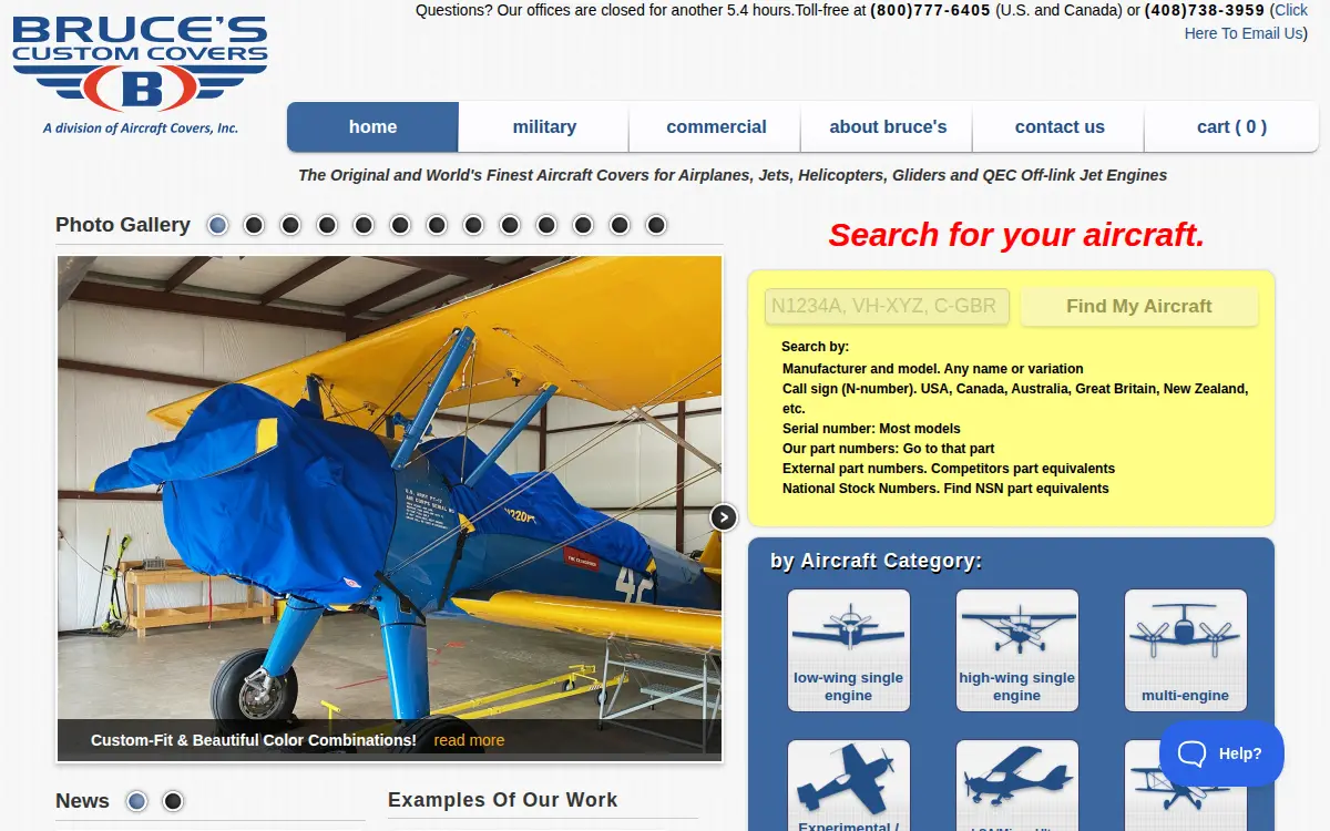 Homepage of Aircraft Covers, INC.