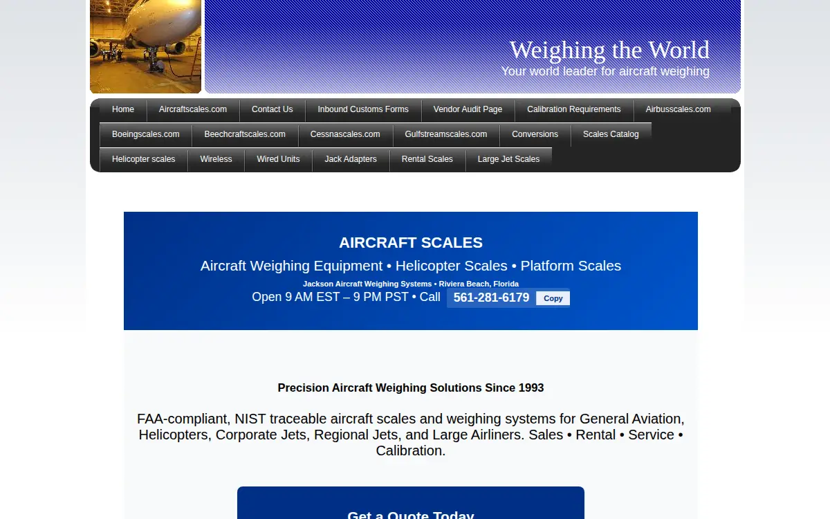 Homepage of Jackson Aircraft Weighing Systems LLC