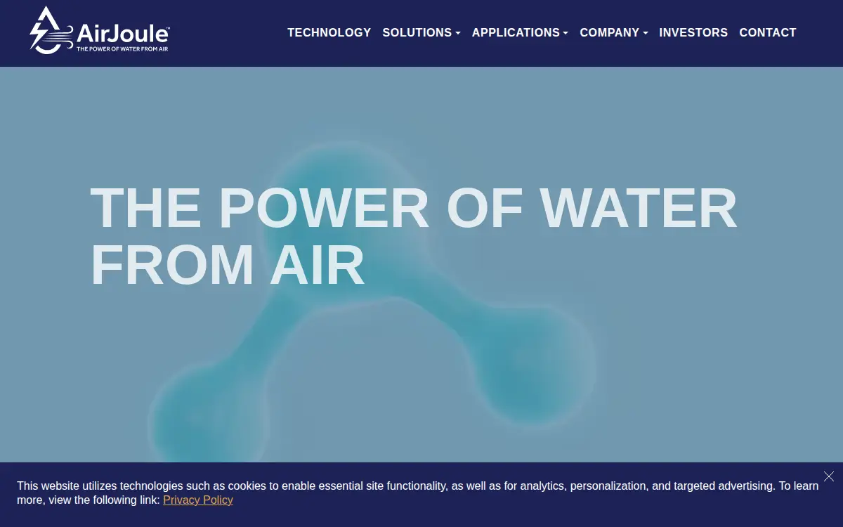 Homepage of Airjoule, LLC