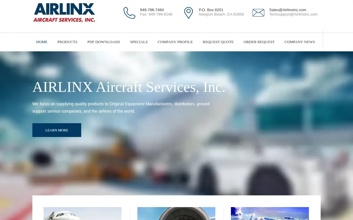 Homepage of Airlinx Aircraft Services INC