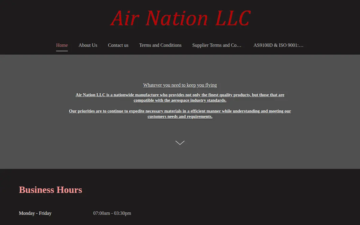 Homepage of Air Nation Mfg LLC
