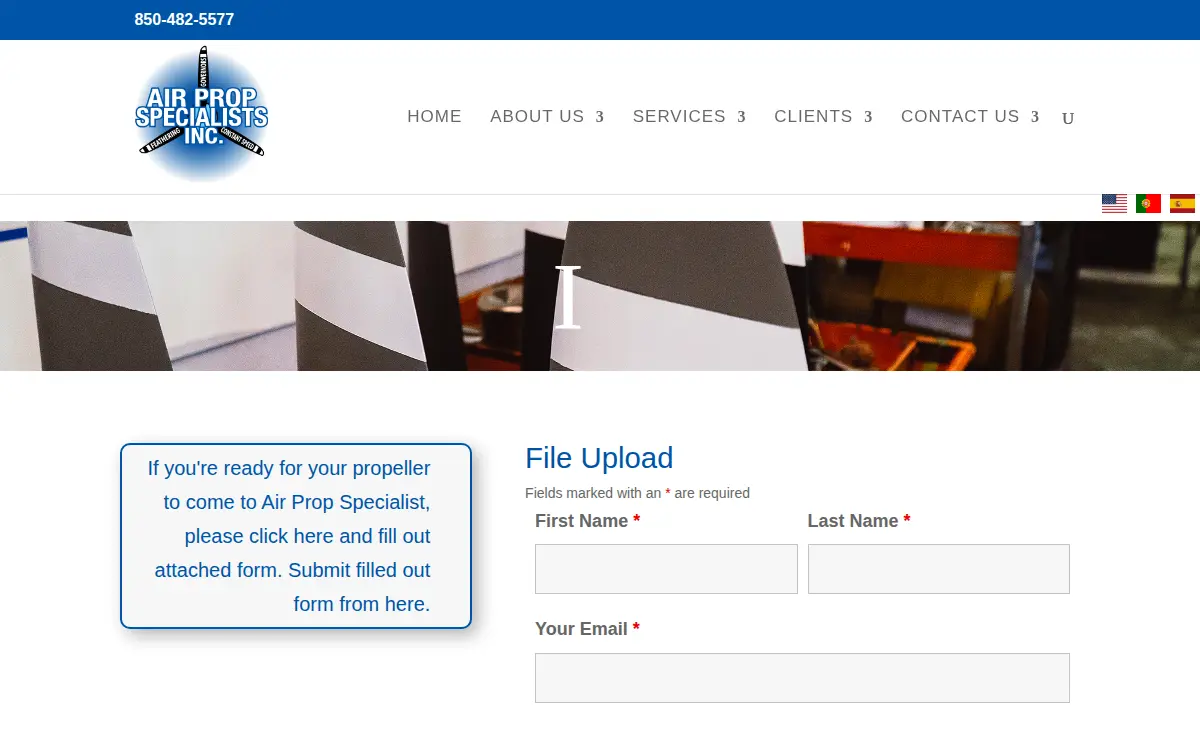 Homepage of Air Prop Specialists Incorporated