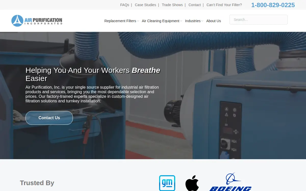 Homepage of Air Purification, INC.