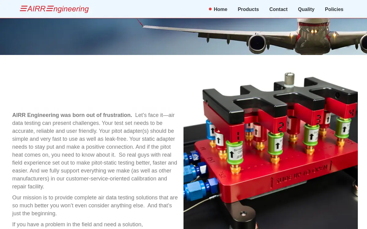 Homepage of Airr Engineering, LLC