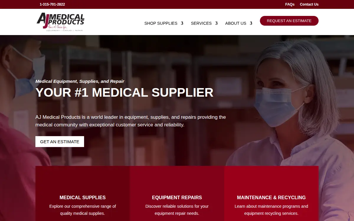 Homepage of Aj Medical Products, L.l.c.