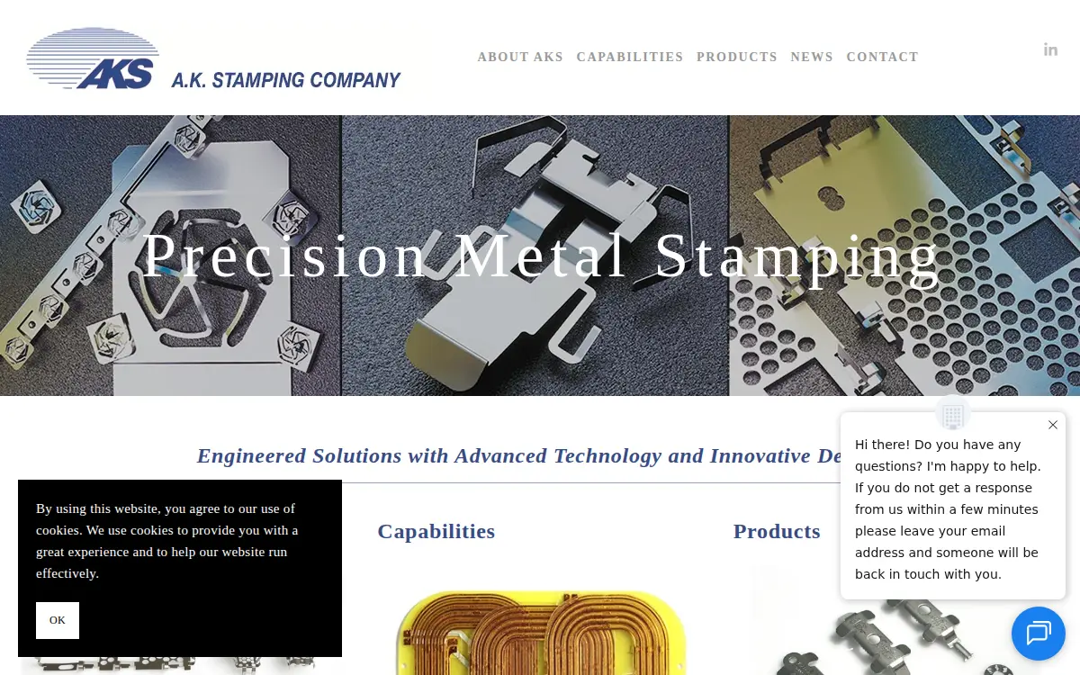 Homepage of A.k. Stamping Co., INC.