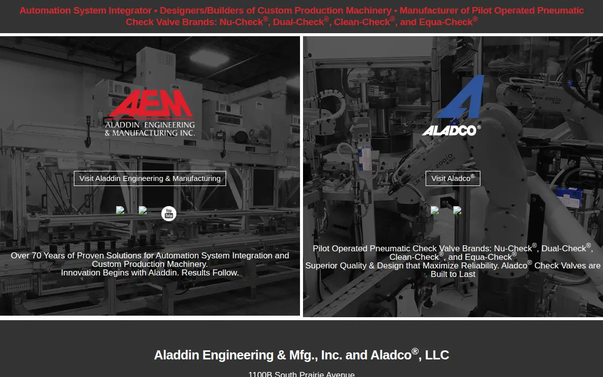 Homepage of Aladdin Engineering and Manufacturing, INC