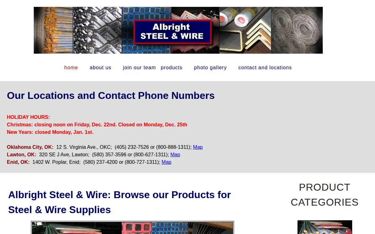 Homepage of Albright Steel & Wire CO