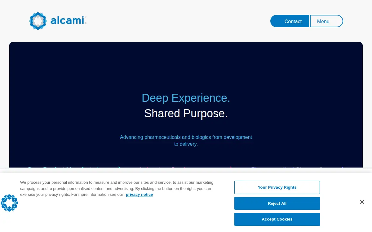 Homepage of Alcami Carolinas Corporation