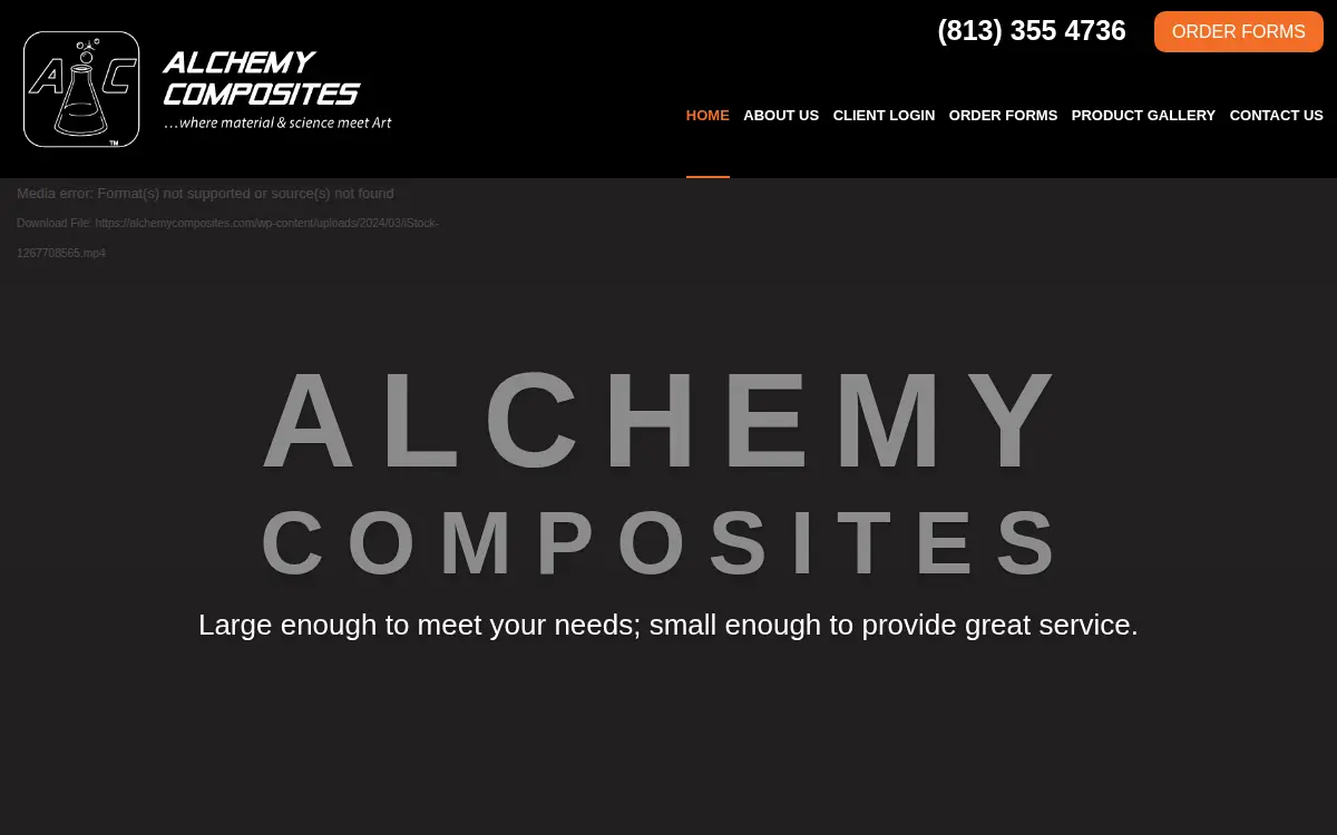 Homepage of Alchemy Composites, LLC