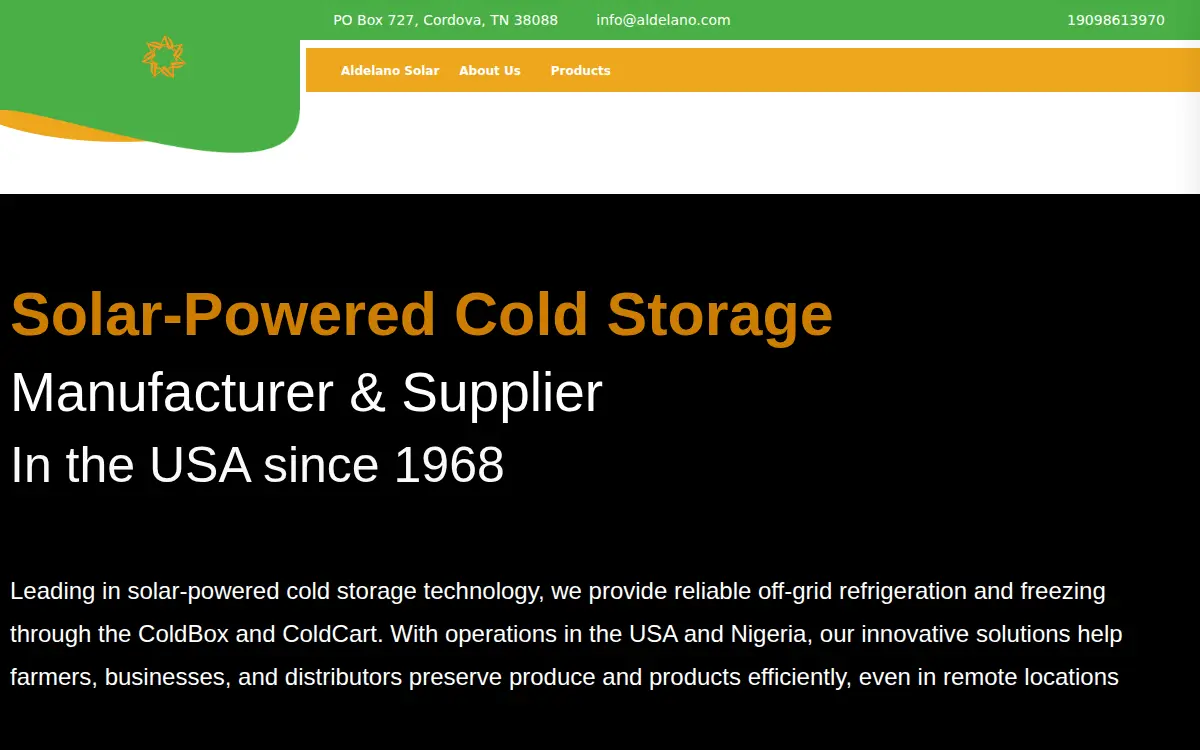 Homepage of Aldelano Solar Distribution, LLC